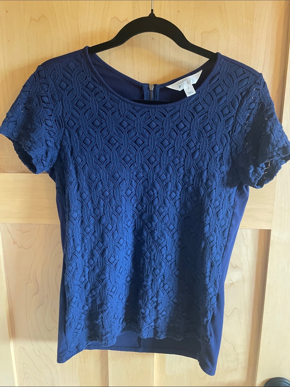 Market & Spruce Navy Short-Sleeve Lace Overlay Tee